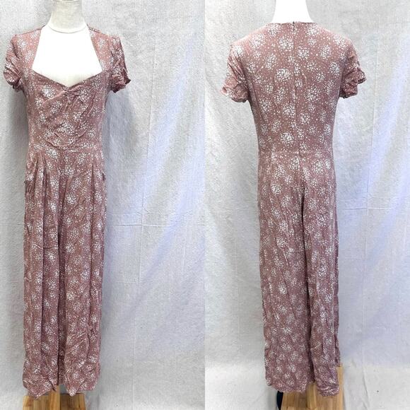 Urban Outfitters Kerriann blush pink floral print wide leg jumpsuit size Medium - Picture 3 of 16